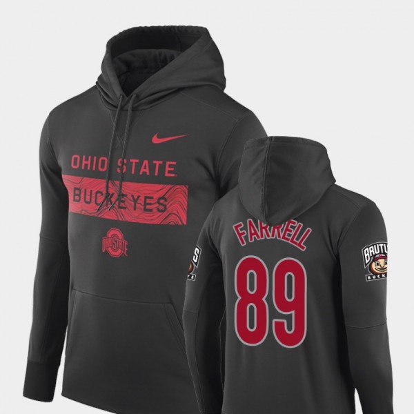 Ohio State Buckeyes #89 Luke Farrell Sideline Seismic Mens Football Performance Hoodie - Anthracite - Click Image to Close