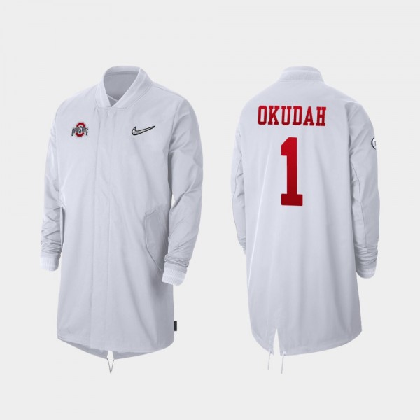 Ohio State Buckeyes #1 Jeff Okudah Full-Zip Sideline 2019 College Football Playoff Bound Men Jacket - White