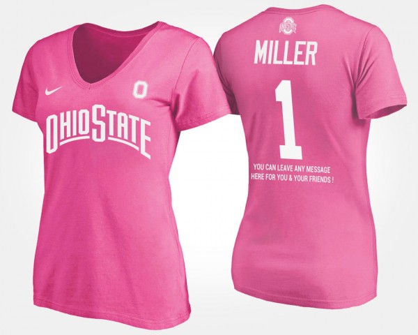 Ohio State Buckeyes #1 Braxton Miller For Women's With Message T-Shirt - Pink