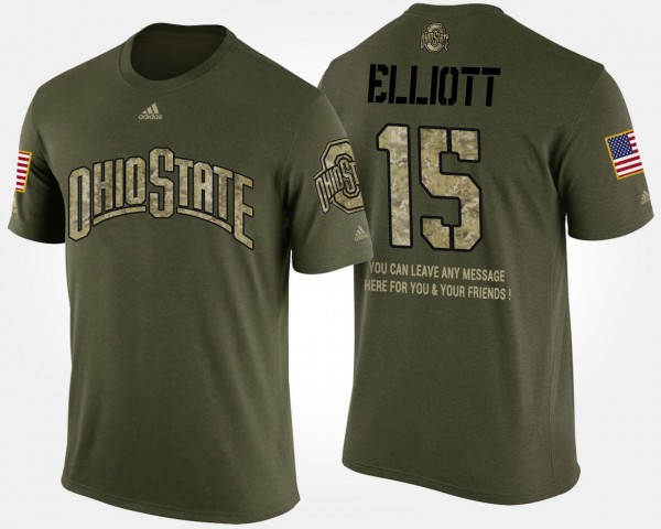 Ohio State Buckeyes #15 Ezekiel Elliott Military For Men's Short Sleeve With Message T-Shirt - Camo