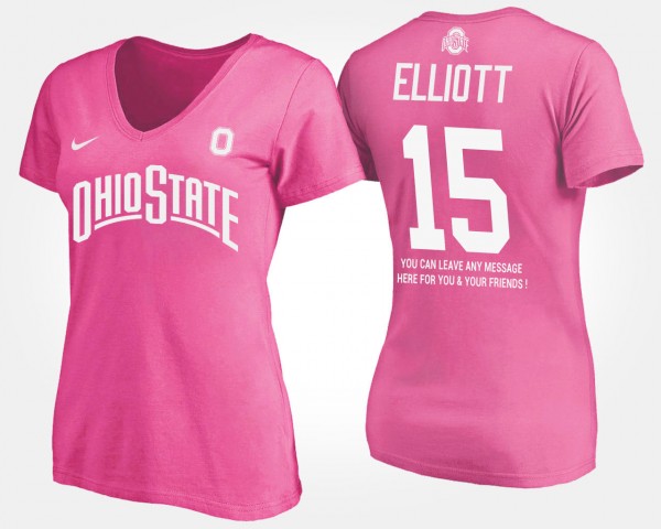 Ohio State Buckeyes #15 Ezekiel Elliott With Message For Women's T-Shirt - Pink