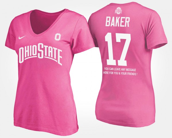 Ohio State Buckeyes #17 Jerome Baker Women With Message T-Shirt - Pink
