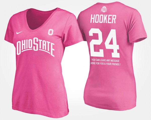 Ohio State Buckeyes #24 Malik Hooker Women With Message T-Shirt - Pink