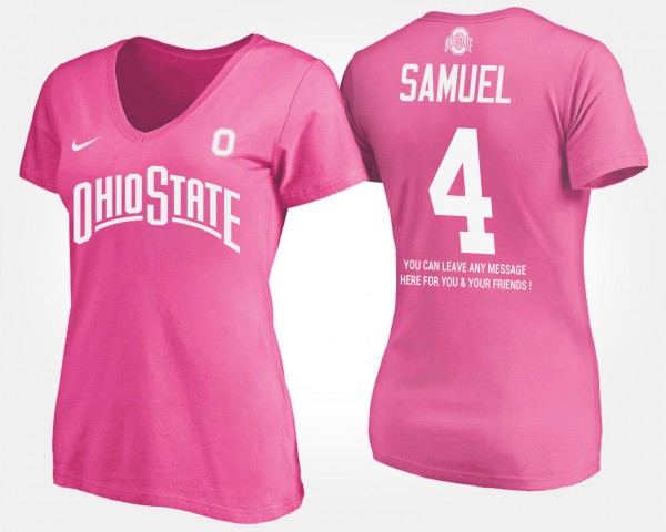 Ohio State Buckeyes #4 Curtis Samuel Womens With Message T-Shirt - Pink